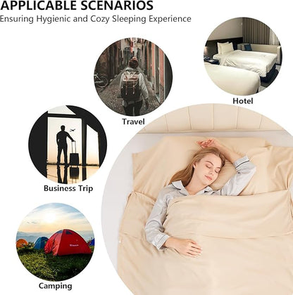 Sleeping Bag Liner Camping Adult Sleep Sack Lightweight Travel Sheet for Hotel Bed Compact Ultralight Essential Cleaning Supplies Kit Travel Bedding Set for Backpacking