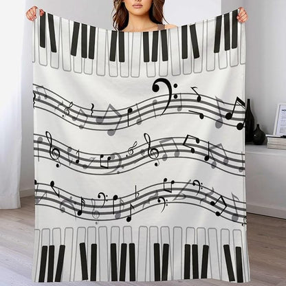 Music Blanket Black White Piano Keys Music Note Modern Abstract Art Print Soft Cozy Lightweight Throw Blanket for Women Men Bedroom Living Room Dorm Chair Sofa Travel 50x60in