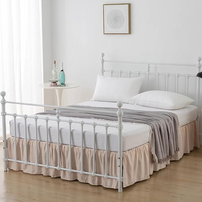 Bed Skirt King Size Ruffled Bed Skirts with Split Corners, 18 Inch Drop Dust Ruffle Bed Skirt with Platform, Cream, 18" King