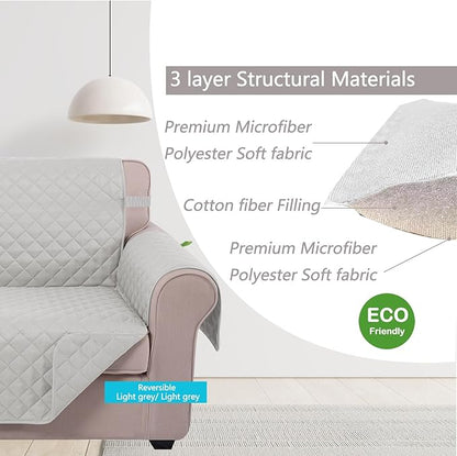 U-NICE HOME Loveseat Sofa Cover Reversible Couch Cover for Dogs with Elastic Straps Water Resistant Furniture Protector for Pets Couch Cover for 2 Cushion Couch (Loveseat, Light Grey/Light Grey)