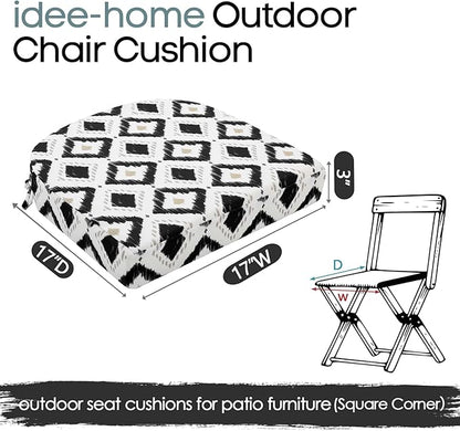 idee-home Outdoor Chair Cushions Set of 4, Thick 17" x 17" x 3" Outdoor Seat Cushions Patio Furniture Waterproof with Ties, Dining Pads