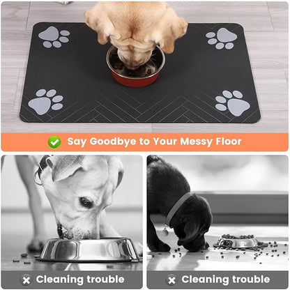 Pet Feeding Mat-Absorbent Pet Placemat for Food and Water Bowl, with Waterproof Rubber Backing, Quick Dry Water Dispenser Mat for Dog and Cat (20"x12", Striped Dark Gray)