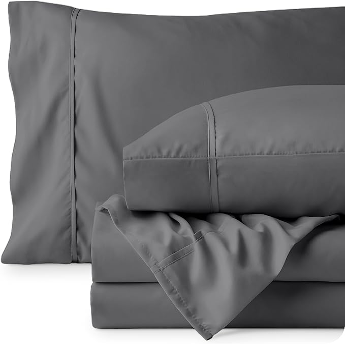 Bare Home Twin Sheet Set - 1800 Ultra-Soft Microfiber Twin Bed Sheets - Double Brushed - Deep Pockets - Easy Fit - Extra Soft - 3 Piece Set - Bedding Sheets & Pillowcases (Twin, Grey)