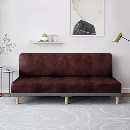 molasofa Leather Like Stretch Futon Slipcover Armless Futon Bed Sofa Cover Furniture Protector with Elastic Bottom, Soft and Washable Futon Cover for Sofa Bed Stay in Place（Larger，Red）
