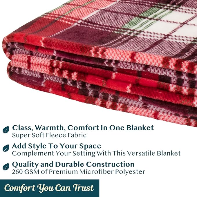 PAVILIA Christmas Throw Blanket | Holiday Christmas Red Fleece Blanket | Soft, Plush, Warm Winter Cabin Throw, 60x80 (Red Green Plaid)