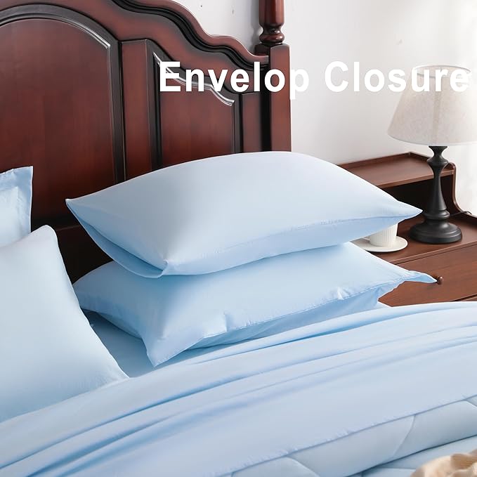 NTBAY Queen Comforter Set with Sheets, 7 Pieces Soft and Breathable Queen Bedding Set, Bed in a Bag, Down Alternative Comforter Set Solid Color All Season, Queen Bedding Set, Aqua