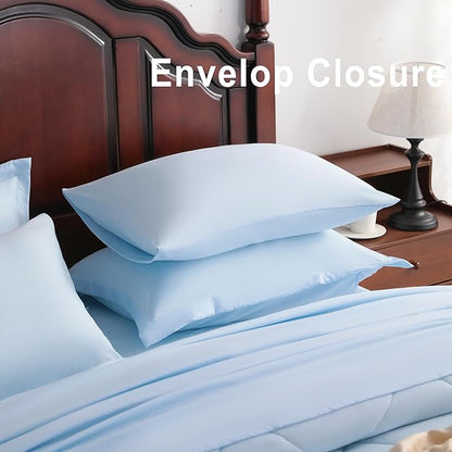 NTBAY Queen Comforter Set with Sheets, 7 Pieces Soft and Breathable Queen Bedding Set, Bed in a Bag, Down Alternative Comforter Set Solid Color All Season, Queen Bedding Set, Aqua