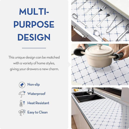 Drawer Shelf and Cabinet Liner, Thick Strong Grip,Shelf Liners Non-Adhesive Liners Protect Kitchen Cabinets and Cupboard, Bathroom Drawers,Under Sink Mat, 23.6IN X 20FT, Blue Stripe