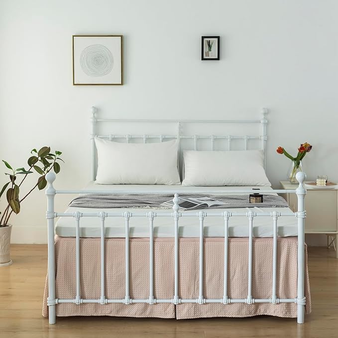 Queen Bed Skirt, Pleated Waffle Weave Bed Skirt with Split Corners, Tailored Dust Ruffle 12 Inch Drop Easy Fit, Machine Washable (Cream, Queen - 12" Drop)