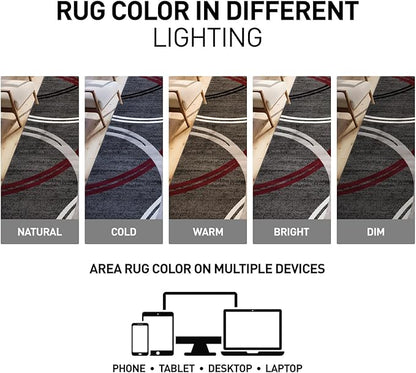 Rugshop Modern Wavy Circles Design Non-Shedding Oval Rug, Carpet for Living Room, Dining Room, or Bedroom, Red, 5' x 7' Oval