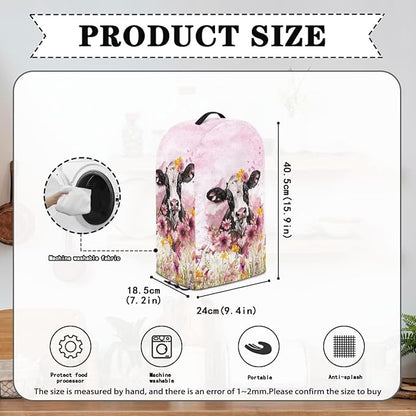 Kitchen Countertop Blender Cover with Drawstring Small Appliance Dust Protection 9.4”Lx7.2”Wx15.9”H Kitchen Blender Cover for Home Kitchen Decor Purple Flower Cow Print