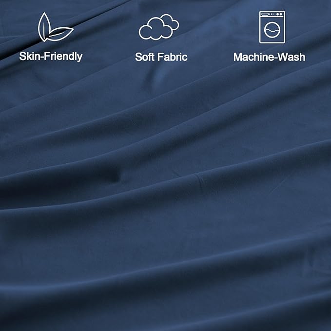 SPRINGSPIRIT Sleeper Sofa Queen Sheets Set, 4 Piece Bed Sheets Set Up to 8" Deep Pockets, Extra Soft and Breathable Bedding Sheets, Navy