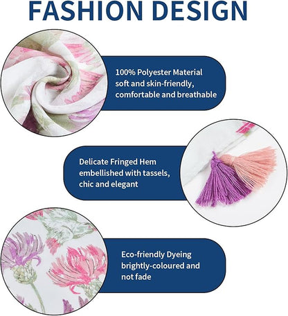 Scarf for Women Lightweight Soft Floral Leopard Printed Scarves Fall Winter Fashion Shawl Wrap with Fringe
