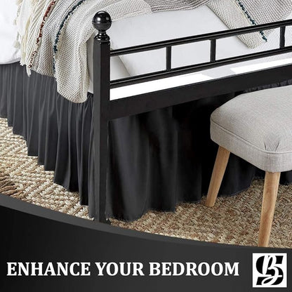 SKY BEDDINGS - Full Size Ruffled Bed Skirt with Split Corners - 18 Inch Drop Dust Ruffle Bed Skirt with Platform Three Sided Coverage - 100% Microfiber, Dark Grey