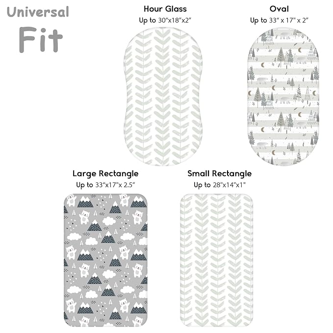 Yoofoss Bassinet Sheets for Baby,3-Pack Fitted Bassinet Sheets Set Compatible with Halo Bassinest Swivel Sleeper,Baby Delight,Angelbliss,Soft Breathable Bassinet Mattress Sheets(Grey+Bear)