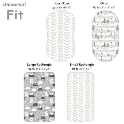 Yoofoss Bassinet Sheets for Baby,3-Pack Fitted Bassinet Sheets Set Compatible with Halo Bassinest Swivel Sleeper,Baby Delight,Angelbliss,Soft Breathable Bassinet Mattress Sheets(Grey+Bear)