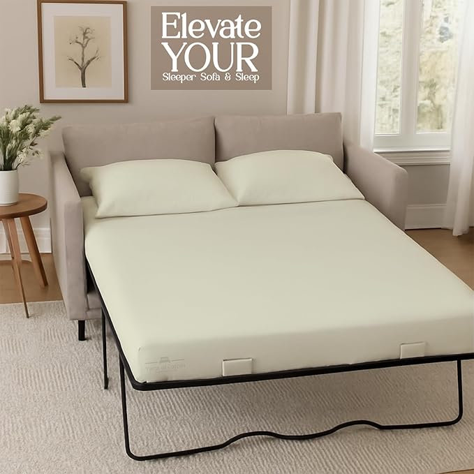 Sleeper Sofa 4 Piece Bed Sheet Set Premium Quality 100% Cotton 500 Thread Count, Smooth & Super Soft Sateen Weave, Extra Soft Bed Sheets, Wrinkle Free, 8 Inch Deep Pocket (Twin, Ivory)