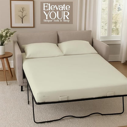 Sleeper Sofa 4 Piece Bed Sheet Set Premium Quality 100% Cotton 500 Thread Count, Smooth & Super Soft Sateen Weave, Extra Soft Bed Sheets, Wrinkle Free, 6 Inch Deep Pocket (Full, Ivory)