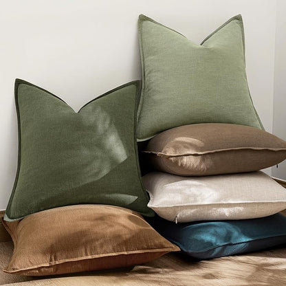 EMEMA Decorative Linen Throw Pillow Covers 24x24 Inch Dark Olive Green Boho Farmhouse Neutral Couch Throw Pillows for Bed Pack of 2 Accent Pillowcase Modern Sofa Cushion Livingroom Home