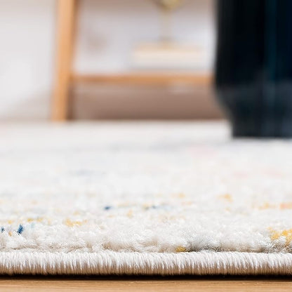 SAFAVIEH Tulum Collection Area Rug - 8' Square, Ivory & Blue, Moroccan Boho Tribal Design, Non-Shedding & Easy to Clean, Ideal for Living Room, Bedroom, Dining Space (TUL272C)