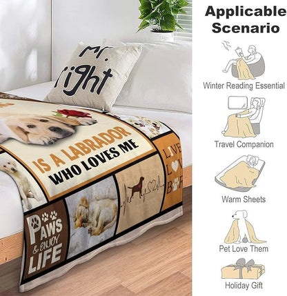 Labrador Dog Print Blanket Best Dog Pet Animal Throw Blankets for Couch Sofa Stuff Decor Gifts Lightweight Soft Cozy Fleece Plush Warm Flannel Bedding for Lover Man Woman Teen Adults 50"x60"