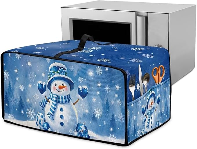 Christmas Toaster Oven Dust Cover Small Kitchen Appliance Cover for Countertop Convection Ovens,Small Appliances, L, 18.5 x 22.5 x 13 Inches, Blue Snowman Snowflake