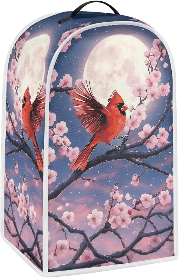 Talayituse Cardinal Cherry Blossom Moon Print Blender Dust Cover, Fingerprint Protection Cover for Stand Mixer or Coffee Machine, Home Kitchen Appliance Covers for Stain Dust Resistant Supplies