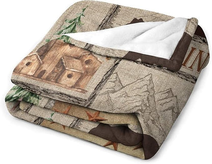 Rustic Cabin Bear Blanket, Lake Country Lodge Bear Deer Forest Farmhouse Camp Print Soft Warm Cozy Lightweight Decorative Blanket for Couch Bed Sofa Travel, 60"x80"