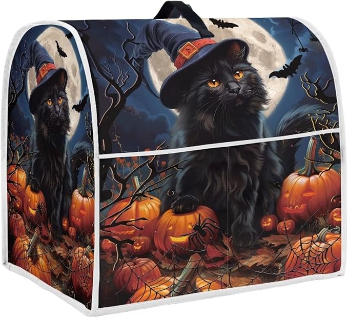 Black Cat Stand Mixer Cover 6-8 Quart Pumpkin Bat Kitchen Appliance Covers Dust Protection Universal for Pressure Cooker Air Fryer Halloween Kitchen Home Decorations