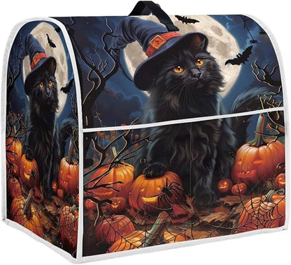 Black Cat Stand Mixer Cover 6-8 Quart Pumpkin Bat Kitchen Appliance Covers Dust Protection Universal for Pressure Cooker Air Fryer Halloween Kitchen Home Decorations
