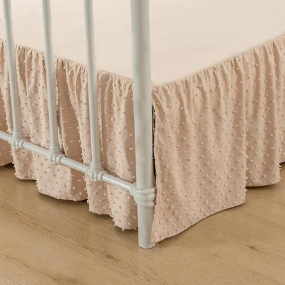 Tufted Dot Bed Skirt Queen Size Ruffled Bed Skirt with Split Corners, 14 Inch Drop Dust Ruffle Bed Skirts with Platform, Cream