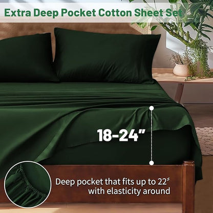 Extra Deep Pocket California King Sheets 18-24 Inch 100% Egyptian Cotton 1000 Thread Count Sateen Weave Soft Breathable 4 Pieces（California King,Forest Green）