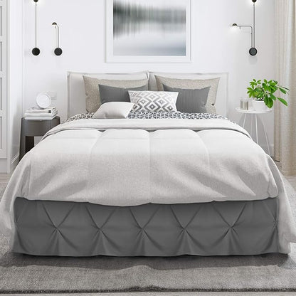 Nestl Grey Bed Skirt Twin Size, Pinch Pleat Twin Bed Skirt, 14" Inch Drop Twin Bedskirt, Hotel Quality Grey Bed Skirts, Premium Microfiber Bedskirt for Twin Bed, Grey Twin Bed Skirt