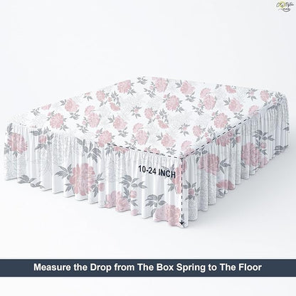 Cottington Lane Ruffled Bed Skirt Full Size with Split Corner, Brushed Microfiber Hotel Quality Dust Ruffle, 14 Inch Drop Gathered Bedskirt, Soft, Stylish, Shrink & Fade Resistant, Blush Petals