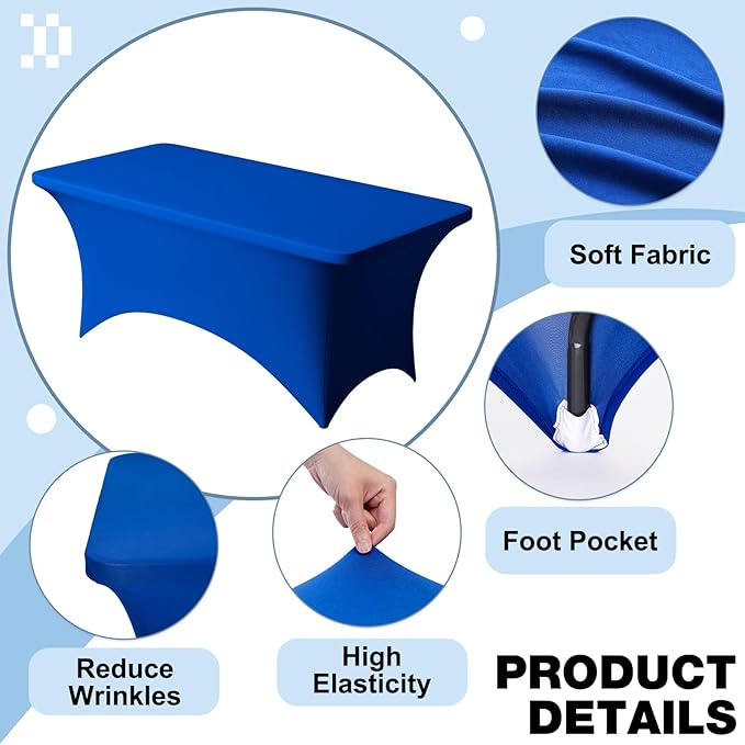 Trlyc 1 Pack 4FT Spandex Table Cloth - 48 x 30 Inch Rectangular Stretch Tablecloth, Wrinkle Resistant Scretch Table Cover for Wedding, Party, Banquet, Picnic, Outdoor Decoration (1Pcs,Royal Blue)