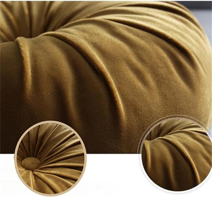 Round Throw Pillow Velvet Pumpkin Pleated Meditation Pillow Solid Color Home Decorative Throw Pillow Floor Cushion for Sofa Chair Living Room Decoration (Grey)