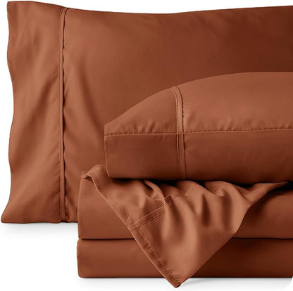 Bare Home California King Sheet Set - 1800 Ultra-Soft Microfiber Cal King Bed Sheets - Double Brushed - Deep Pockets - Easy Fit - 4 Piece Set - Bed Sheets (California King, Terracotta)