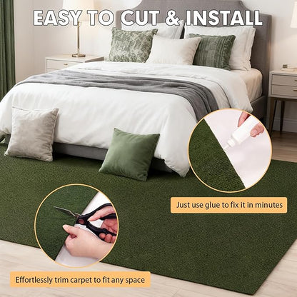 Marine Carpet,5 FT x 15 FT Olive Green Indoor Outdoor Carpet 0.2" Thick with Water-Proof TPE Backing, Non-Slide for Home, Patio, Porch, Deck