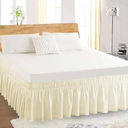Full Bed Skirt, Elastic Wrap Around Bed Skirt Full Size, Bed Skirts for Adjustable Bed, Easy Fit with 14" Drop Length Tailored Drop Dust Ruffle (Light Yellow)