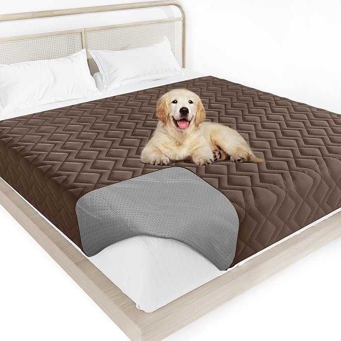 Moonsea Waterproof Blanket Dog Bed Cover with Non-Skid Bottom, Couch Cover for Dogs, Mattress Protector Furniture Protector, Bed Couch Sofa(102" X 82"), Chocolate