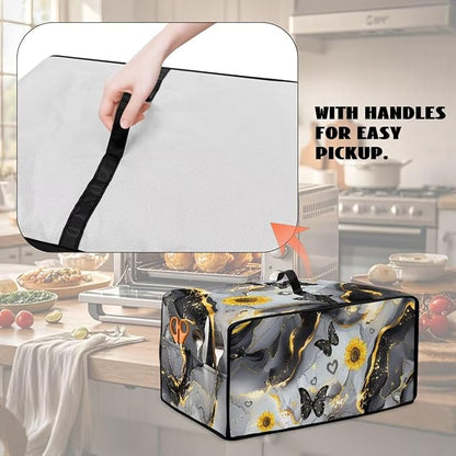 Convection Oven Cover Countertop Appliance Covers Stain-resistant Microwave Oven Protector for Kitchen Home Decor, L, Black Gray Gold Marble Butterfly Sunflower