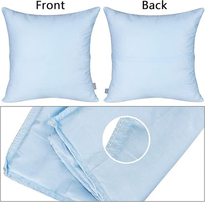 Thmyo 4-Pack 100% Cotton Comfortable Solid Decorative Throw Pillow Case, Square Cushion Cover Pillowcase Sublimation Blank Pillow Covers DIY Throw Pillowcase for Sofa(26x26 inch/ 66x66cm,Light Blue)