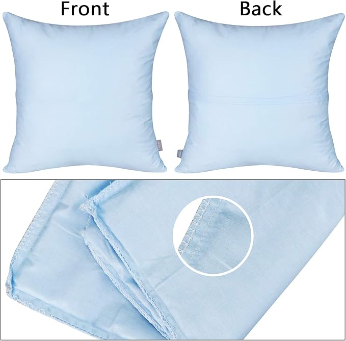 Thmyo 4-Pack 100% Cotton Comfortable Solid Decorative Throw Pillow Case, Square Cushion Cover Pillowcase Sublimation Blank Pillow Covers DIY Throw Pillowcase for Sofa(16x16 inch/ 40x40cm,Light Blue)