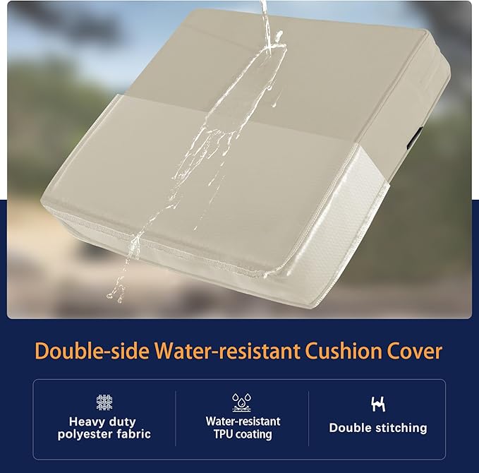 Favoyard Outdoor Seat Cushion Set 24 x 24 Inch Water-Resistant & Fade-Resistant Patio Furniture Cushions with Removable Cover Deep Seat & Back Cushion with Handle and Adjustable Straps for Chair Sofa