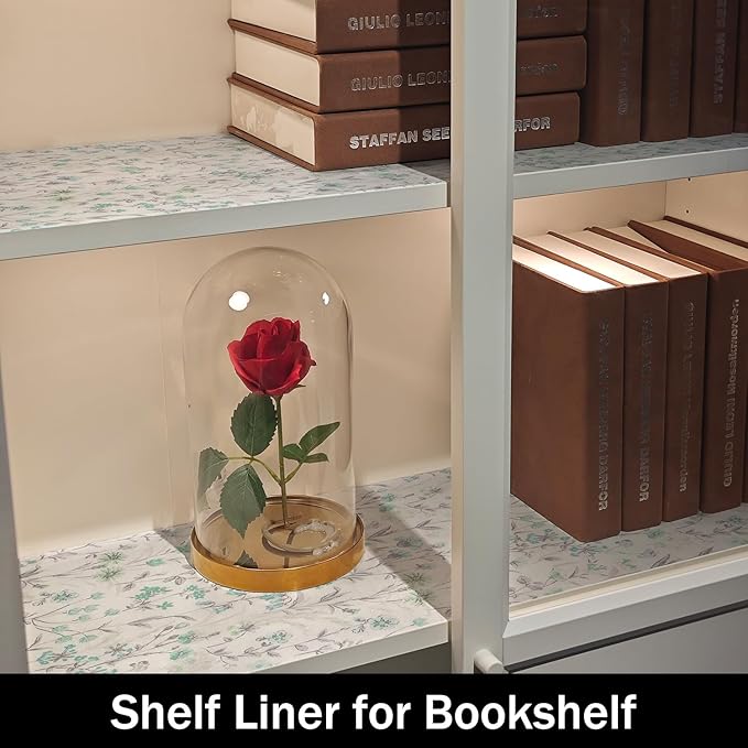 Blue and Green Floral Shelf Liners Non Adhesive and Strong Non-Slip Shelf and Drawer Liners for Kitchen Cabinet Wire Fridge, Waterproof Shelf Drawer Liner,Easy to Clean,12IN x 10FT