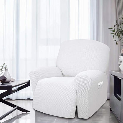 Easy-Going 4 Pieces Oversized Recliner Stretch Sofa Slipcover Sofa Cover Furniture Protector Couch Soft with Elastic Bottom Polyester Spandex Jacquard Fabric Small Checks Snow White, X-Large