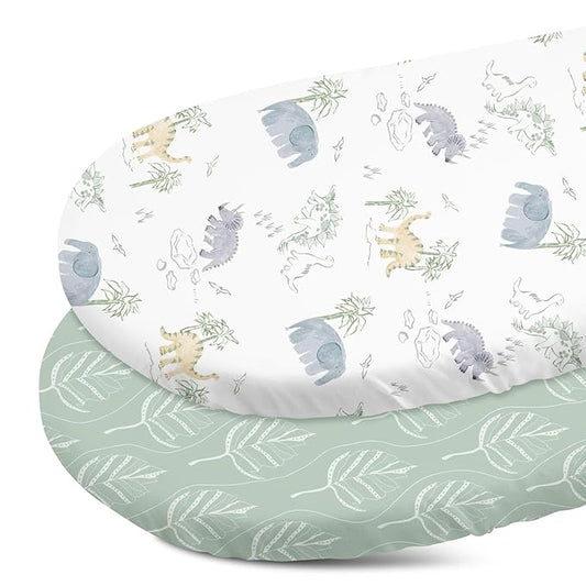 Gllquen Baby Bassinet Sheets Set 2-Pack, Breathable Cozy Bassinet Fitted Sheet Universal Fit Standard Mattress Oval Rectangle Cradle Baby Sheets for Baby Boy Girls Unisex 32"x16"(Elephant)