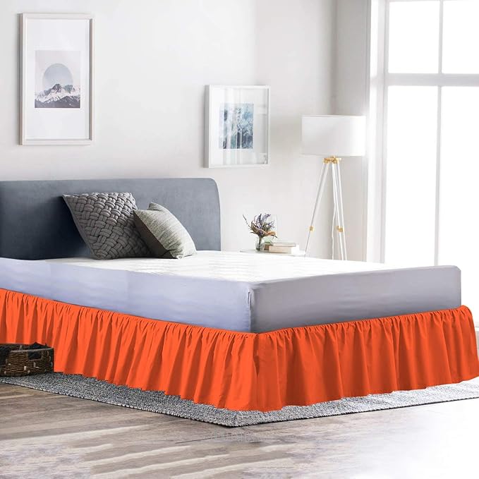 Bed Skirt - Ruffled Bed Skirt (RV King, Orange) 12 Inch Drop Dust Ruffle with Platform, 100% Cotton 800 Thread Count Fabric - Dust Ruffle Bedskirt for Easy Fitting and Easy Care