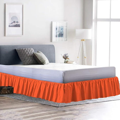 Bed Skirt - Ruffled Bed Skirt (Full XXL, Orange) 12 Inch Drop Dust Ruffle with Platform, 100% Cotton 800 Thread Count Fabric - Dust Ruffle Bedskirt for Easy Fitting and Easy Care