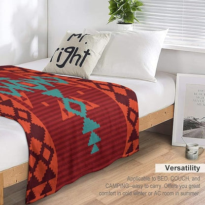 Aztec Throw Blanket, Red Native Southwestern Boho Blanket for Couch Bed Chair Outdoor Travel 40"x50"